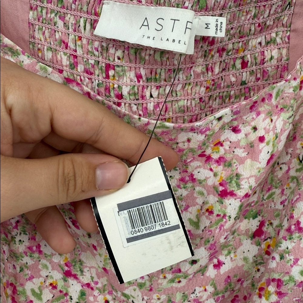 Astr Floral Puff Sleeves Ruched Slit Midi Dress Size M NWT - Picture 6 of 12